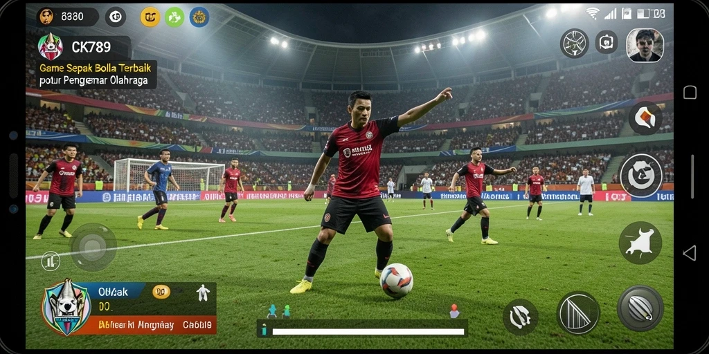 Screenshot CK789 memperlihatkan momen seru gameplay sepak bola.