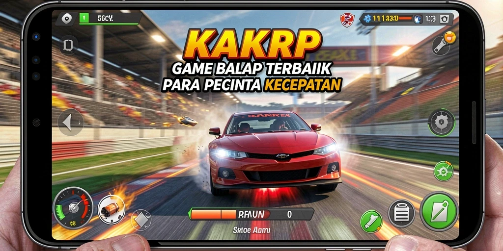 Tampilan gameplay KAKRP yang mendebarkan dalam balapan.