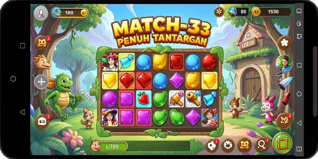 Tangkapan layar utama menampilkan gameplay seru LI789 saat mencocokkan elemen.