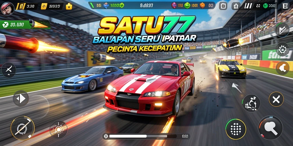 Tampilan gameplay balapan yang mendebarkan di SATU77.